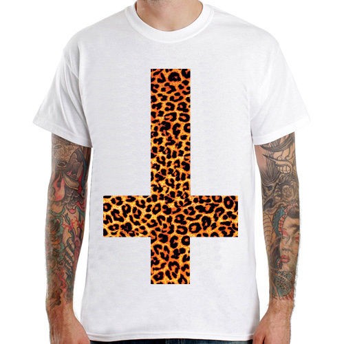 Inverted Cross Leo Leopard design graphic gift idea goth rock men 