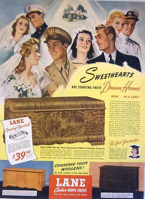 1943 WWII LANE CEDAR HOPE CHEST   SWEETHEARTS Three Models Print Ad