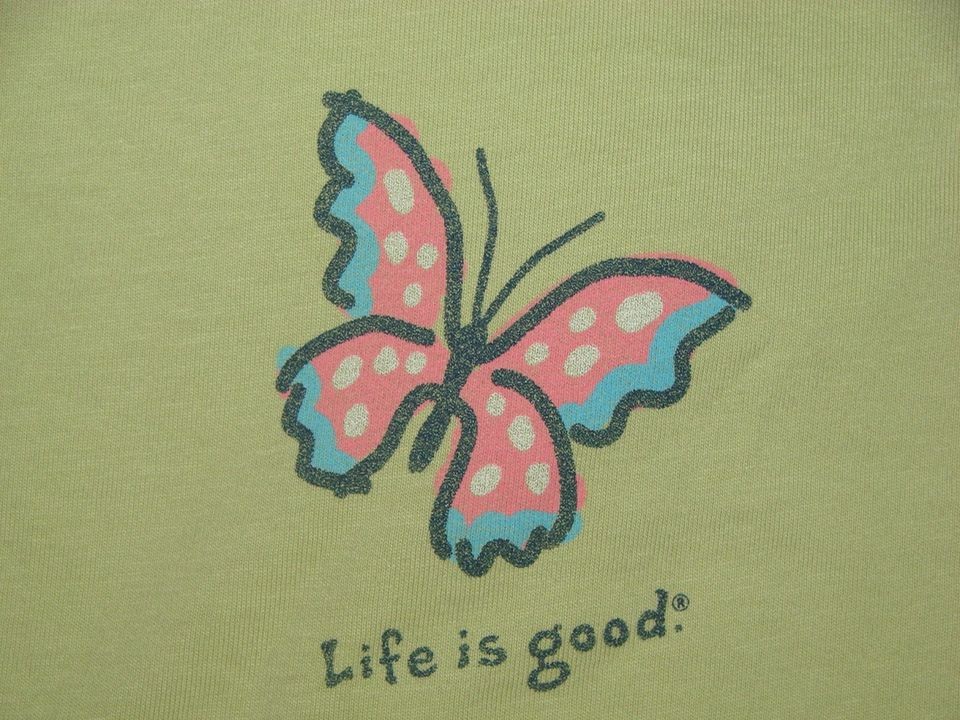 Life is Good Womens S/S Crusher BUTTERFLY T Shirt   NWT APPLE GREEN 