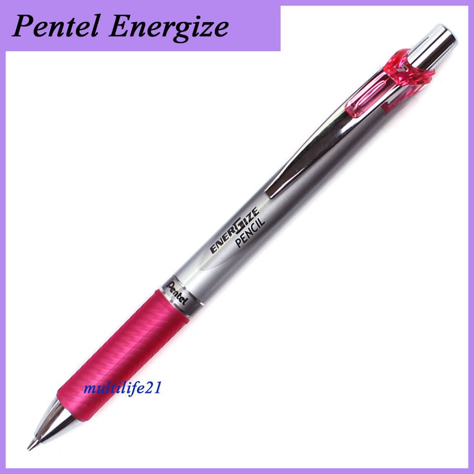 Pentel PL75 Energize Deluxe Pencil 0.5mm Pocket Clip Eraser Pink Grip