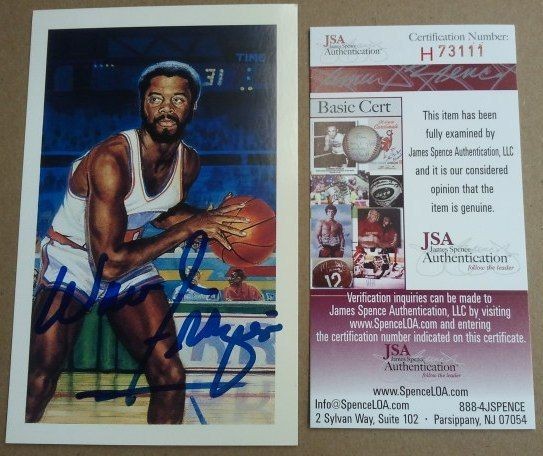 WALT FRAZIER Signed Ron Lewis Center Court HOF Postcard JSA COA 