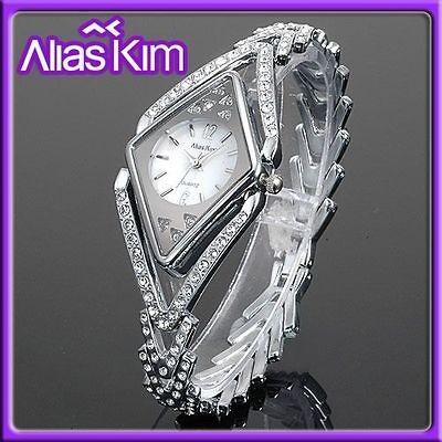   Crystal Decorated Silver Alias Kim Ladies Women Rhombus Bracelet Watch