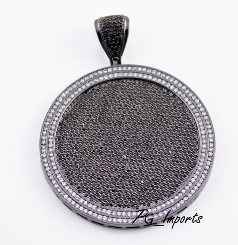   GOLD PLATED BLACK/WHITE CUSTOM PAVE ROUND ICED OUT CZ HIP HOP PENDANT