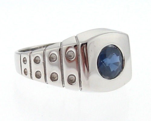 Natural Blue Sapphire Solid 14k White Gold Ring Band