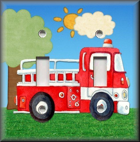 Light Switch Plate Cover   Big Red Fire Truck   Boys Room Decor