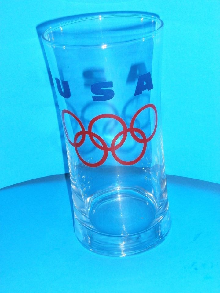   USA 1992 Barcelona Olympics Drinking Glass Games Rings United States