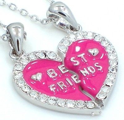New BEST FRIEND Heart Pink 2 Pendants 2 Necklaces Magenta Fast Ship 