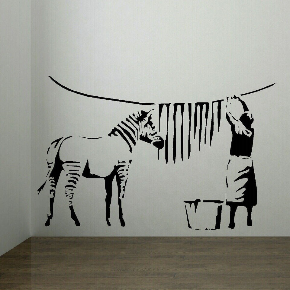 Banksy Style Washed Zebra Stripes   Large Wall Sticker. Many colours 