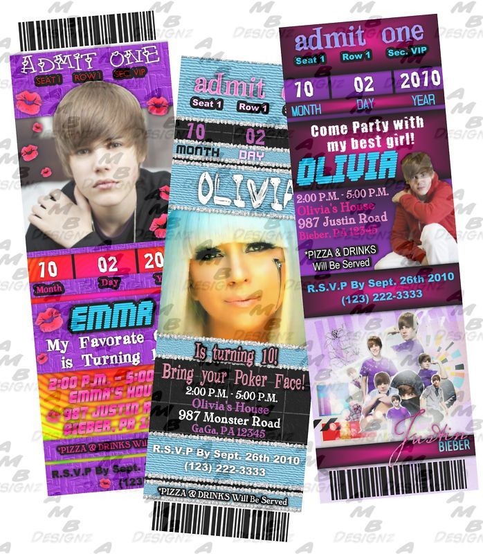 Justin Bieber & Lady Gaga invitations + Party Supplies