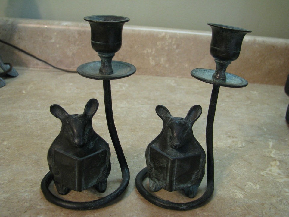 SAN PACIFIC SPI Metal Iron? MOUSE MICE Lot 2/Set CANDLE HOLDERS 