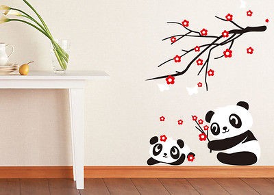   Baby Panda Wall Sticker Home Decor Panda and Cherry Blossom Tree