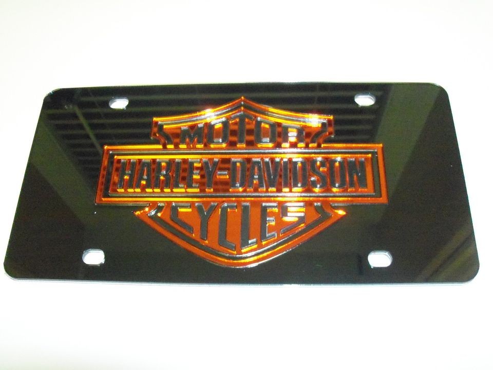 Harley Davidson Mirror Laser License Plate Black/Orange/ New