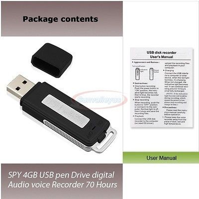 SPY 4GB USB Pen Drive Digital Audio Voice  Recorder 70 Hours 2000 