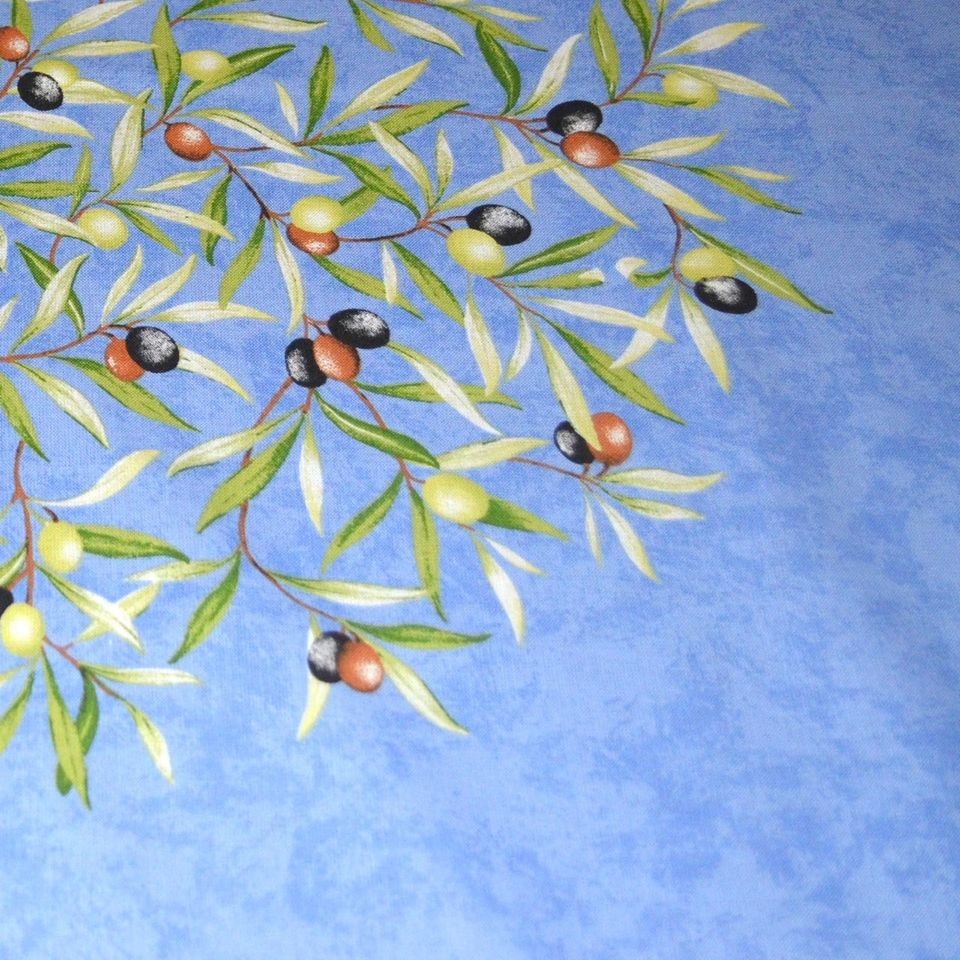 Blue Olive Baux Tree Cotton Tablecloth by Vero France, Round or Square 