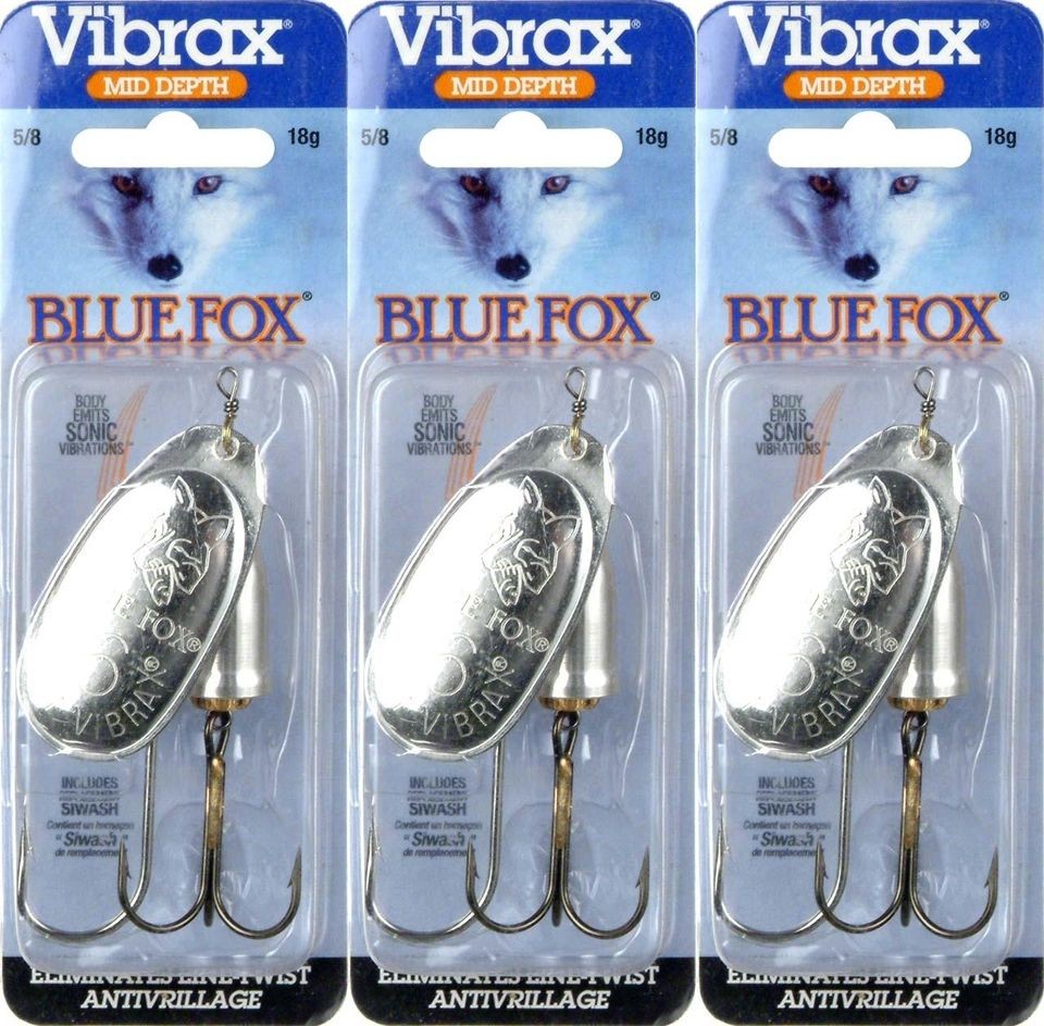 Three Blue Fox Silver Vibrax 5/8oz Spinner Fishing Lures 60 60 100