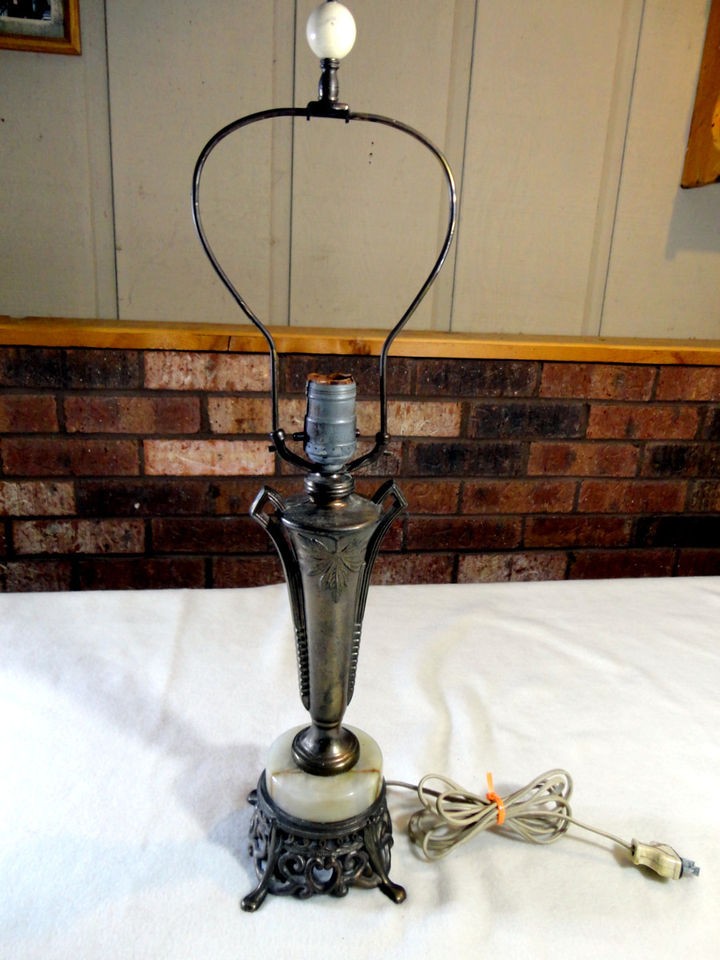   Art Nouveau Table Lamp , Cast Metal with Marble Ring Base, Italy