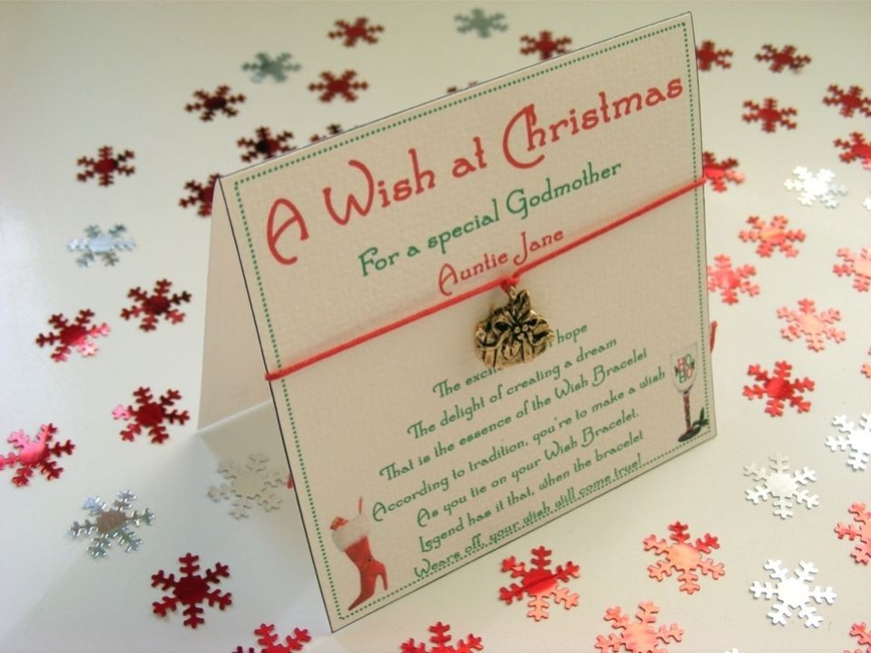 Personalised Godmother Christmas Wish Bracelet Gift Card Present
