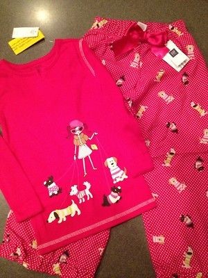 NWT Gap Kids Girls Pjs Pajamas Pink Dog Walker 4 Sleep Pants Top NEW