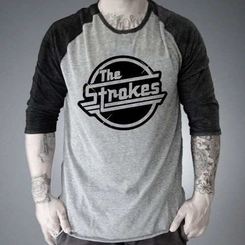 The Strokes Logo black rock band Baseball Jersey t shirt 3/4 sleeve 