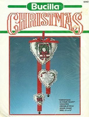 Vintage Bucilla CHRISTMAS IN YOUR HEART Wreath Door Chime Cross 