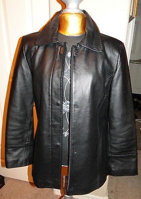 Calvin Klein CK Womens Sexy Black Leather Jacket SZ M Zip Front EUC