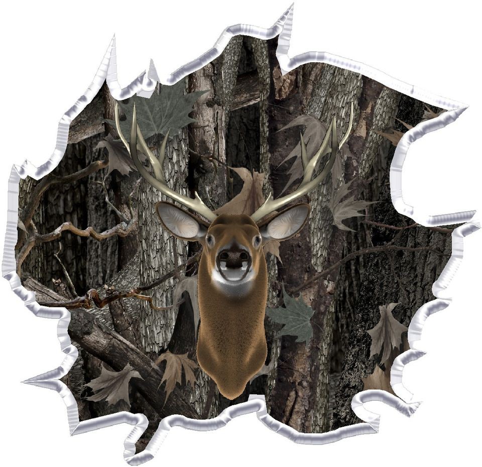 Oak camouflage deer head hunting ripped vinyl graphic decal