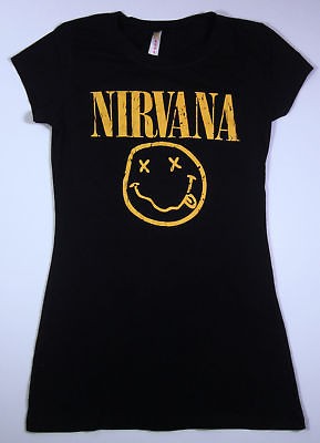 NIRVANA Smiley Face Kurt Cobain T shirt Womens Tee SzL