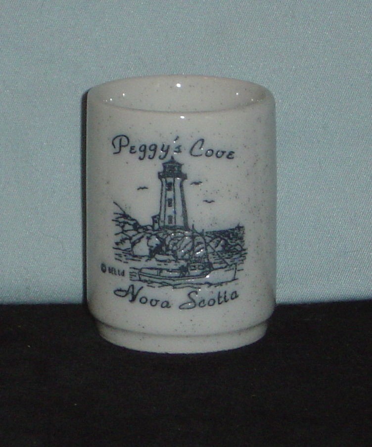 Peggys Cove, Nova Scotia, Canada with Lighthouse on 1oz Ceramic Shot 