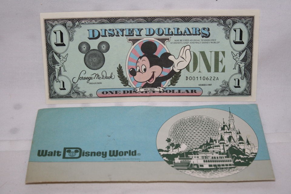 One) Disney Dollar Mickey Mouse & Castle Series 1987 Crisp 