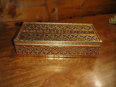 VINTAGE SHABBY GOLD METAL FILIGREE BATHROOM TISSUE BOX HOLDER