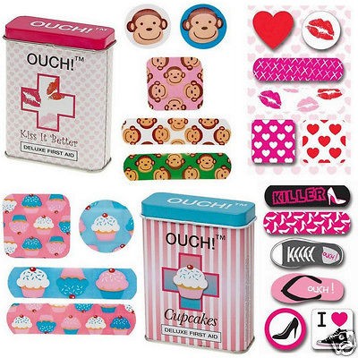 24 Cute Band Aid Kid Plaster Lot in Tin Box Ouch First Aid Adhesive 