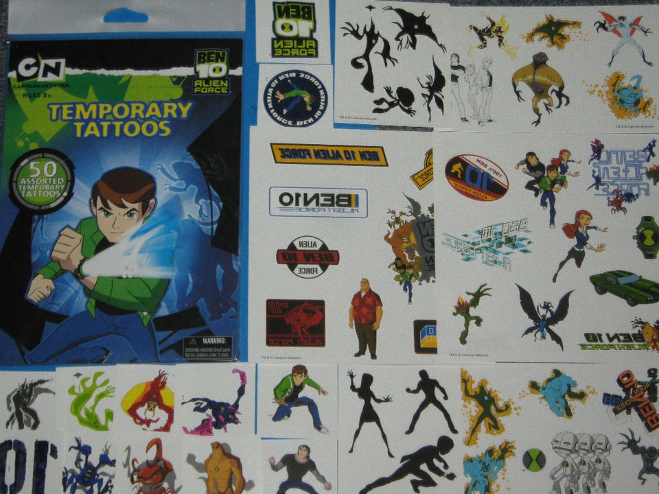   10 Alien Force Temporay Tattoo 50 Pack includes Ben,Gwen,Kevin & More
