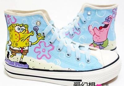   SpongeBob Hand painted Women Girls High top Canvas Sneaker Shoes ZZ16