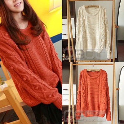   Neck Sweater Cable Knitted Cardigan Loose Jumper Coat Pullover Tops