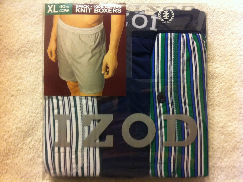 IZOD Knit Cotton Mens Boxers 3 Pack Multi Colored Stripes & Solids 