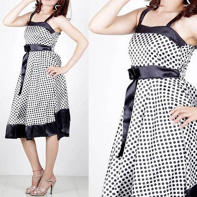Japan Korea Fashion Style polka dot Spaghetti Strap Dress E202 WHITE 