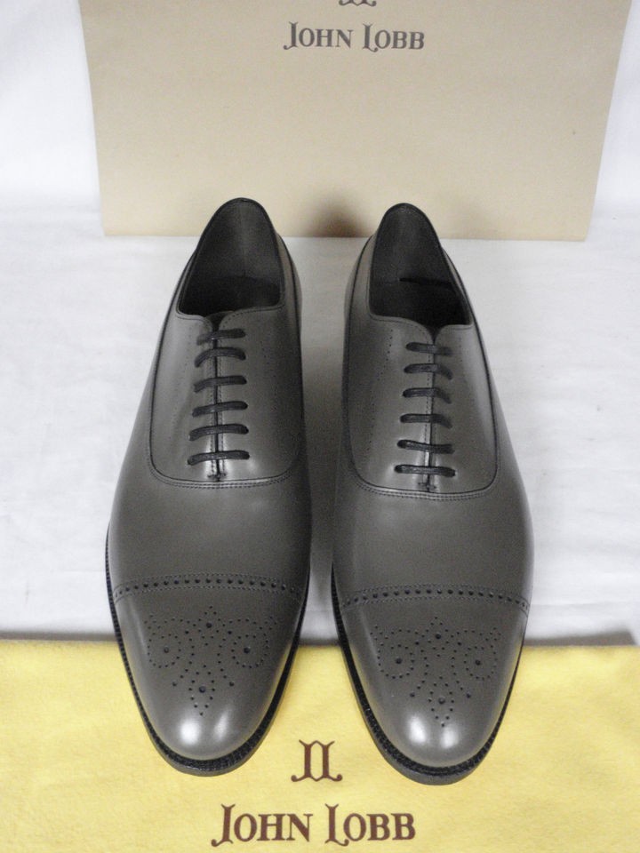 JOHN LOBB LAZENBY Granite Calf Leather Oxford Cap Toe Lace Up Shoe UK 