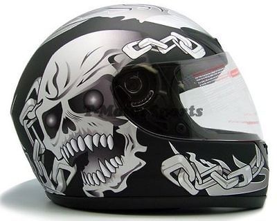   Black SKULL Motorcycle Full Face Street Sport Bike Helmet ~S M L XL