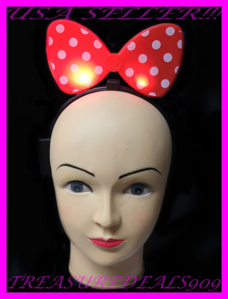 MINNIE MICKEY MOUSE BOWS LIGHT UP POLKA DOTS RED HEADBAND BUTTERFLY 