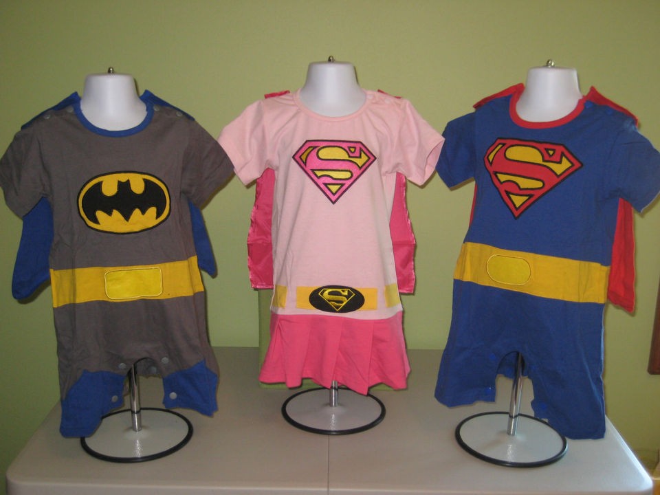   Superwoman Supergirl Superman Super Hero Rompers with Cape 6 months 3T