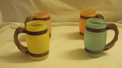 Vintage Siesta Ware Frosted Mugs with Wooden Handles Set of 4 Very 