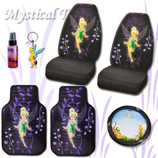New 6 PC Tinkerbell Mystical Car Seat Covers Wheel Cover Mats Set with 