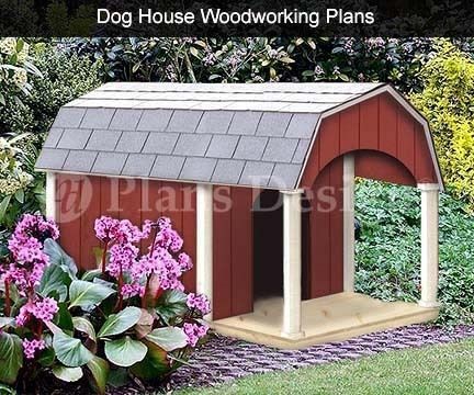 Dog House with Porch, Barn Roof Style Plans, 90204B Pet Size up to 50 