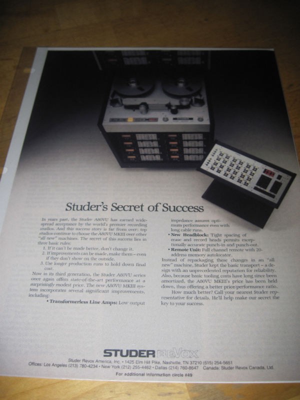 studer revox a80vu reel to reel tape recorder ad 1983