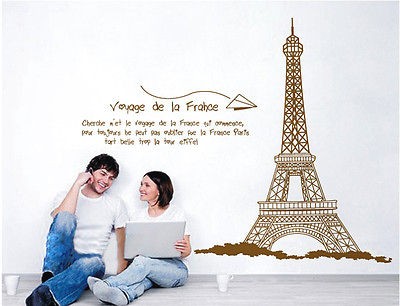   Huge Paris Eiffel Tower Wall Stickers Decor Decals Art PVC Reusable