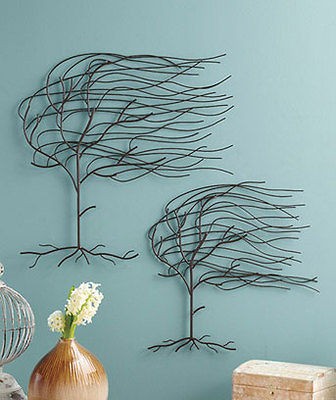 SET OF 2 WHISPERING WILLOW TREES MOLDED METAL WALL ART HANGING HOME 