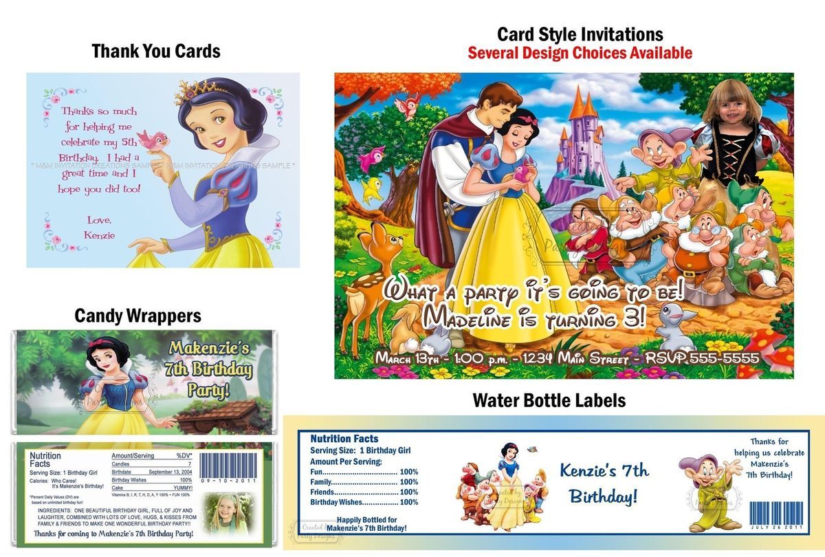 Princess Snow White Birthday Party Ticket Invitations Supplies and 