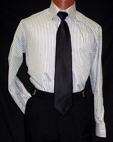 Andrew Fezza White Black Stripe Tuxedo Shirt XL 32 33