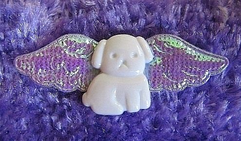 White Angel Dog Fairy Pearlescent Wing Pin Badge Brooch