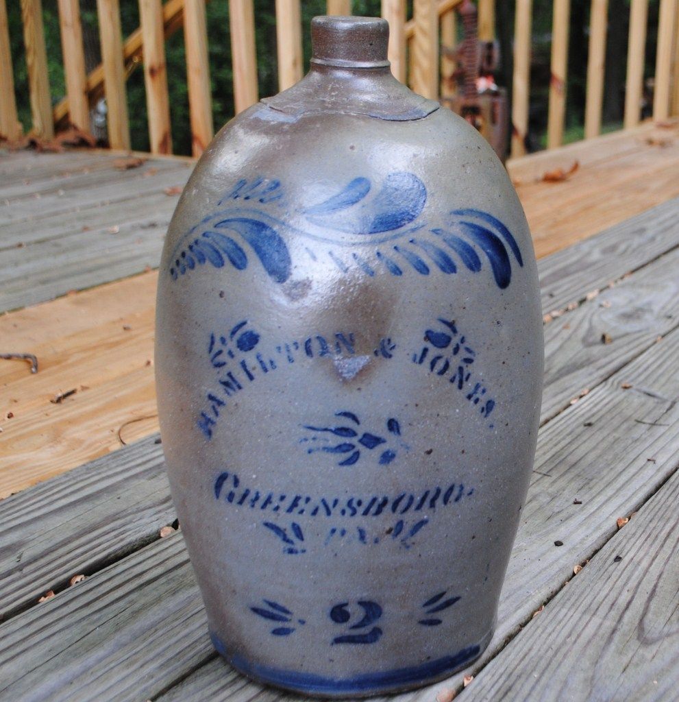 Antique Stoneware Hamilton Jones 2 Gal Stenciled Cobolt Circa 1875 